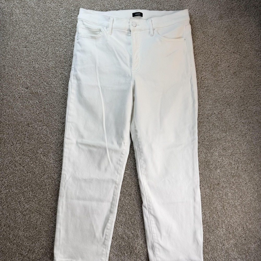 Express Straight Ankle Jeans Womens 12R White High Rise Hyper Stretch Denim